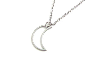 hollow crescent moon charm on a stainless steel chain