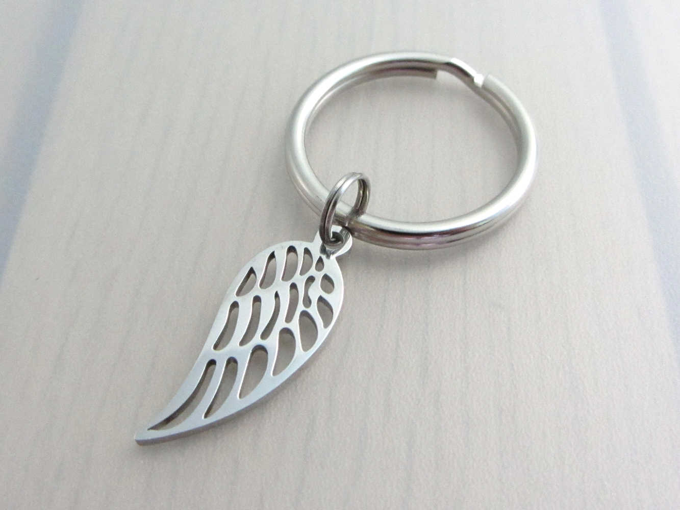 Silver Angel Wings Photo Keyring Angel Wing Charm Memorial Keyring