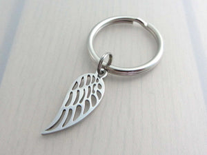 stainless steel single angel wing charm on a keyring