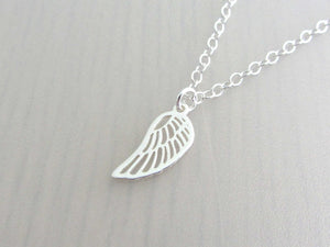 silver single angel wing charm on a silver chain