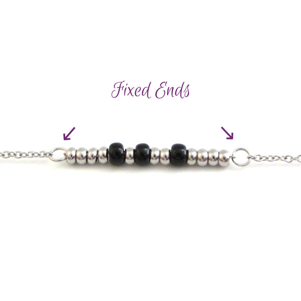 example fixed stainless steel and black seed beads for morse code necklace