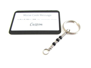 'sarah' name keyring written in morse code stainless steel and black glass seed beads with custom morse code message card