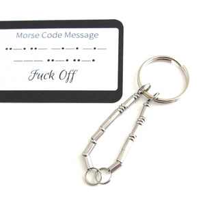 'fuck off' keyring written in morse code stainless steel beads with 'Fuck Off' morse code message card