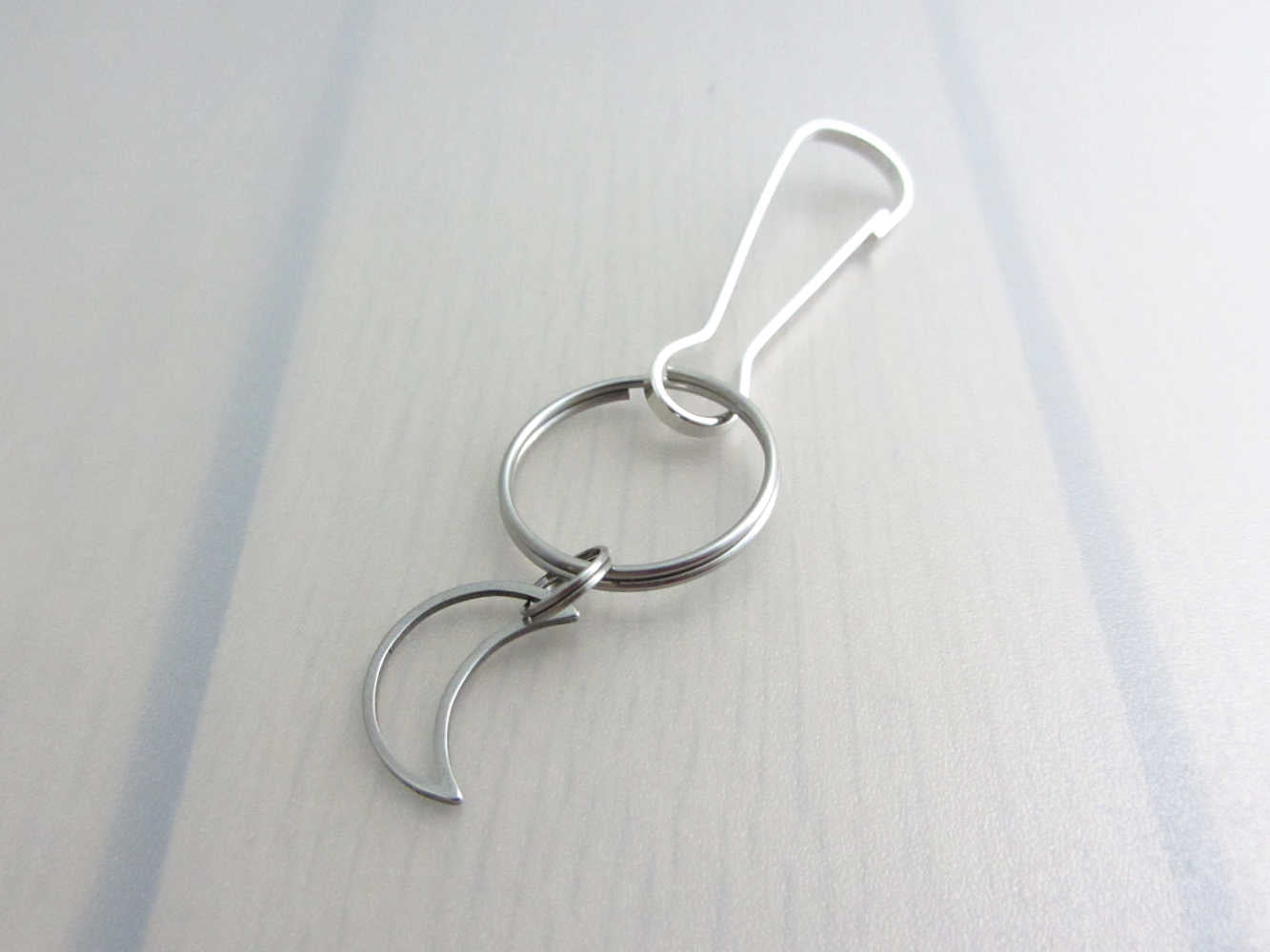 stainless steel hollow crescent moon charm on a bag charm with snap clip hook