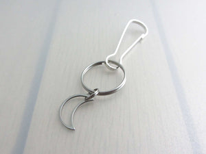 stainless steel hollow crescent moon charm on a bag charm with snap clip hook