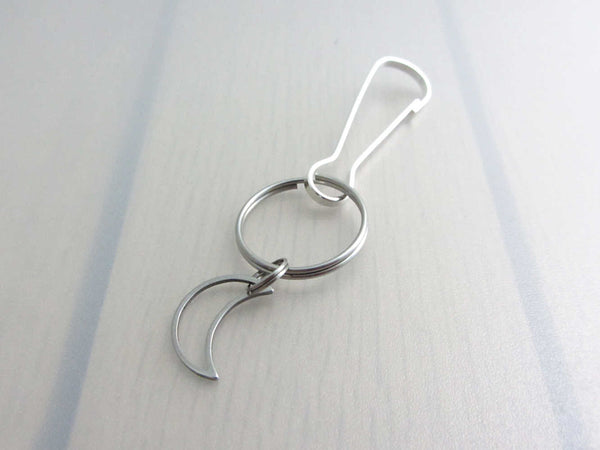stainless steel hollow crescent moon charm on a bag charm with snap clip hook