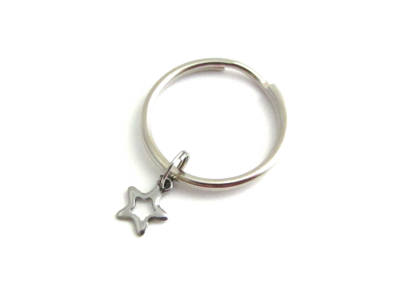 stainless steel hollow star charm on a keyring