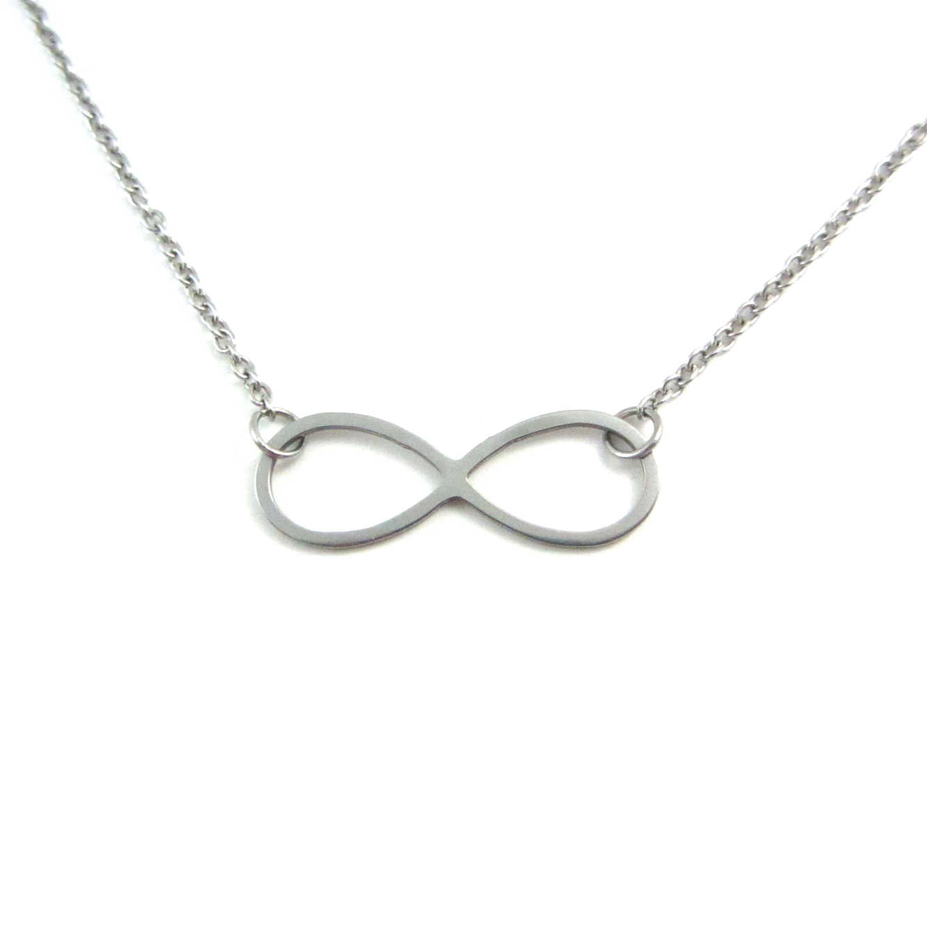 infinity charm on a stainless steel chain