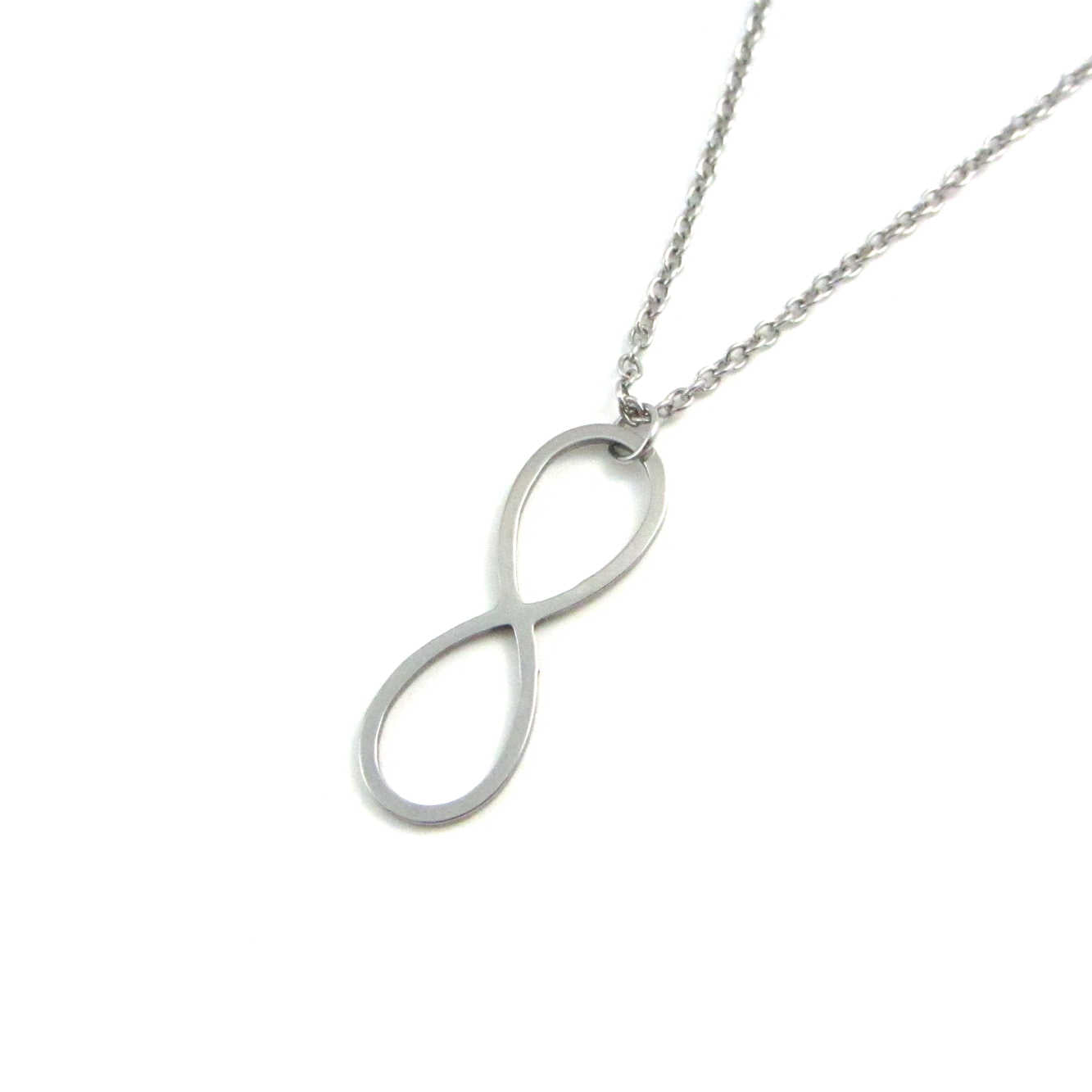 infinity charm on a stainless steel chain