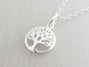 silver round tree charm on a silver chain