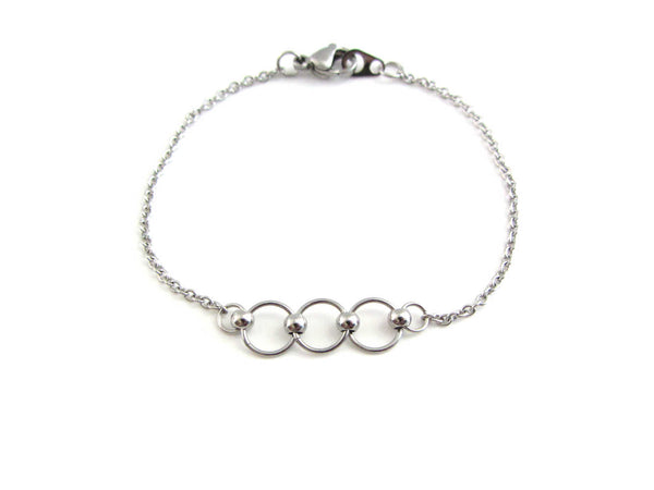 stainless steel beaded chainmaille linked circle rings bracelet