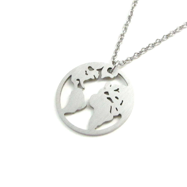 world globe earth map charm on a stainless steel chain