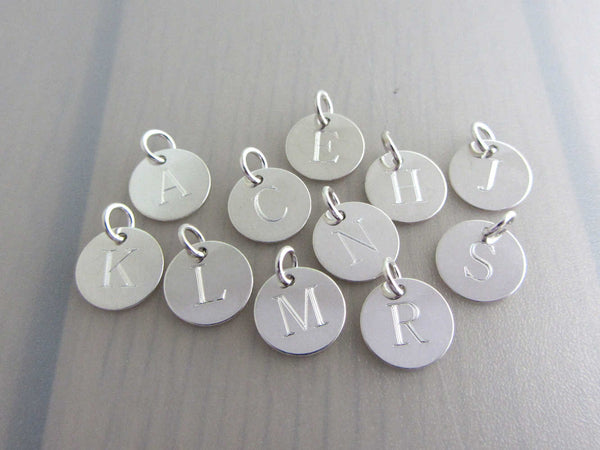 silver engraved capital initial letter disc charms